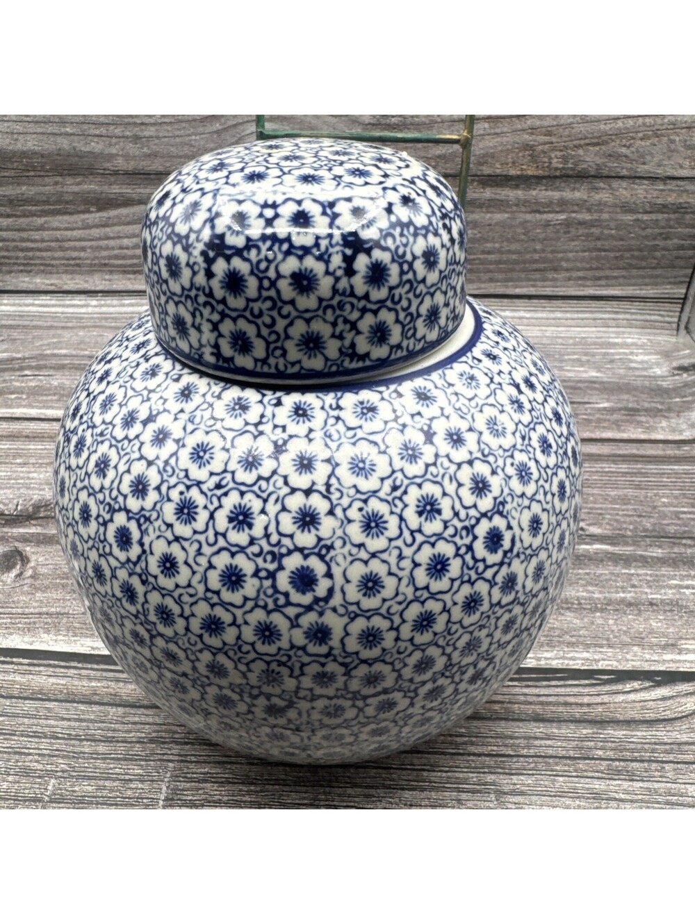 Traditional Chinoiserie Blue/White Porcelain Ginger Jar/Lid No Chips/cracks